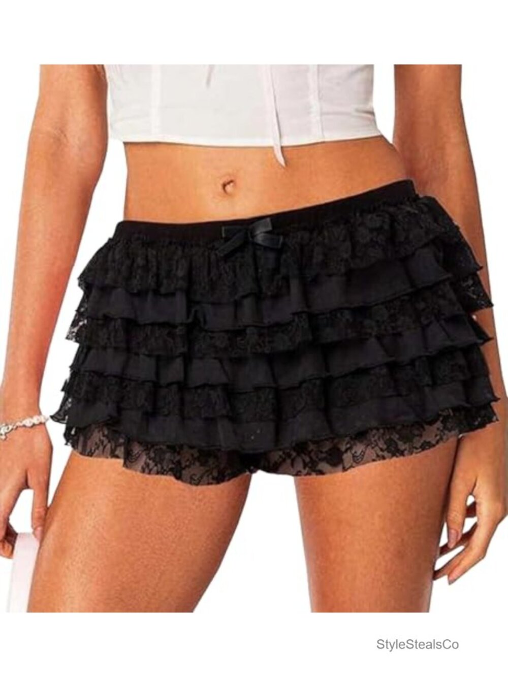 Women Y2K Ruffle Bloomer Lace Layered Lolita BoyShort Mini Shorts